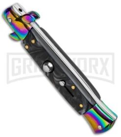Milano 9" Black Swirl Italian Style Automatic Knife - Bayonet Spectrum -Kershaw Sale Store Milano 9in Italian Stiletto Black Swirl Auto Spectrum Bayo GSE019RBMBK GX 33410 jr spine large