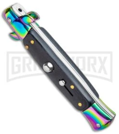 Milano 9" Italian Stiletto Black Wood Automatic Knife - Bayonet Spectrum -Kershaw Sale Store Milano 9in Italian Stiletto Black Wood Auto Bayo Spectrum GSE019RBWBK GX 33529 jr spine large