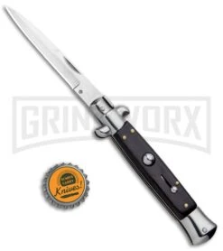 Milano 9" Italian Stiletto Black Wood Automatic Knife - Bayonet Satin -Kershaw Sale Store Milano 9in Italian Stiletto Black Wood Auto Bayonet Satin GF8155BK2 GX 5069 jr bottlecap large