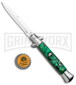 Milano 9" Italian Stiletto Green Swirl Automatic Knife - Bayonet Satin 9 Milano 9" Italian Stiletto Green Swirl Automatic Knife - Bayonet Satin -Kershaw Sale Store Milano 9in Italian Stiletto Green Swirl Auto Bayo GSE019MGRN GX 33524 jr bottlecap large