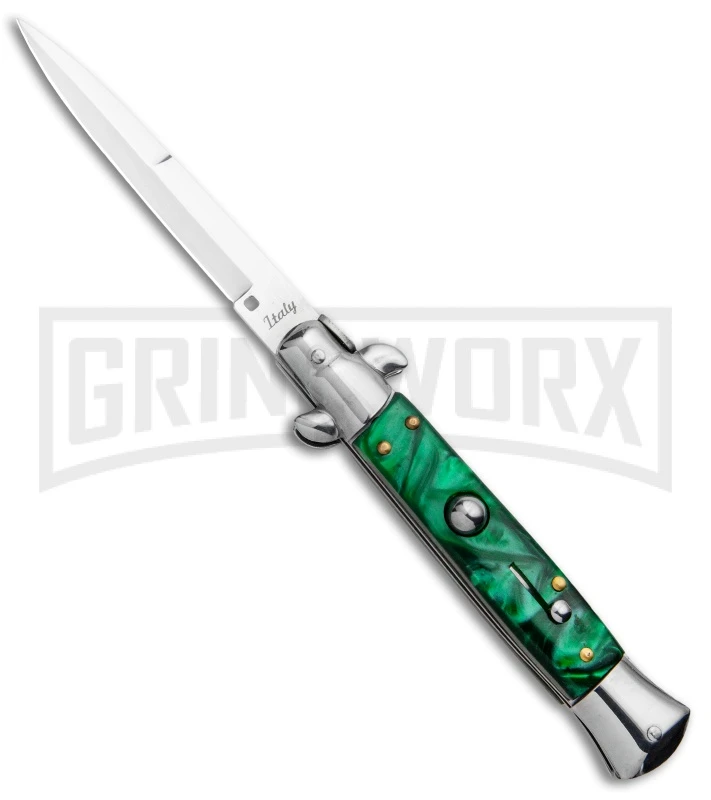 Milano 9" Italian Stiletto Green Swirl Automatic Knife - Bayonet Satin 1 Milano 9" Italian Stiletto Green Swirl Automatic Knife - Bayonet Satin
