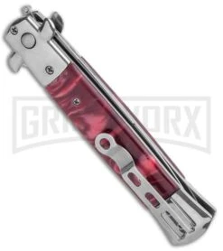 Milano 9" Italian Stiletto Red Marble Automatic Knife - Bayonet Satin -Kershaw Sale Store Milano 9in Italian Stiletto Red Marble Auto Bayo Satin GX 35772 jr side large