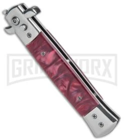 Milano 9" Italian Stiletto Red Marble Automatic Knife - Bayonet Satin -Kershaw Sale Store Milano 9in Italian Stiletto Red Marble Auto Bayo Satin GX 35772 jr spine large 1