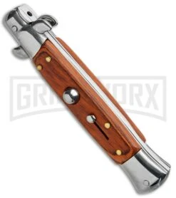 Milano 9" Rosewood Italian Style Automatic Knife - Bayonet Satin -Kershaw Sale Store Milano 9in Italian Stiletto Rosewood Auto Bayo GSE019WRD GX 33407 jr spine large