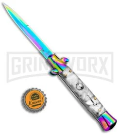 Milano 9" Italian Stiletto White Swirl Automatic Knife - Bayonet Spectrum 9 Milano 9" Italian Stiletto White Swirl Automatic Knife - Bayonet Spectrum -Kershaw Sale Store Milano 9in Italian Stiletto White Swirl Auto Bayo Spectrum GSE019RBMWT GX 33537 jr bottlecap large