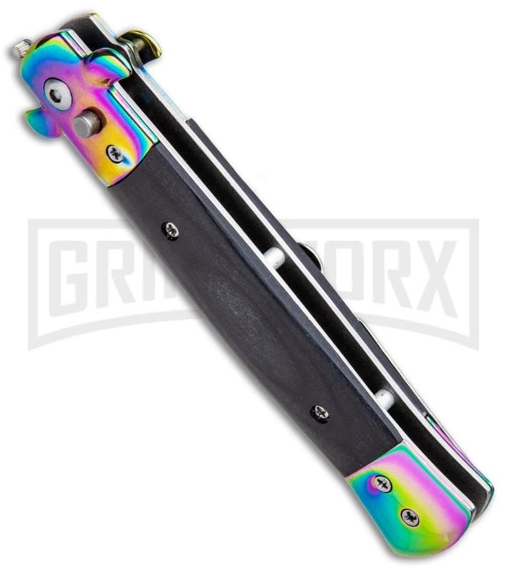 Milano 9" Stiletto Black Wood Automatic Knife - Bayonet Spectrum 2 Milano 9" Stiletto Black Wood Automatic Knife - Bayonet Spectrum - Image 2