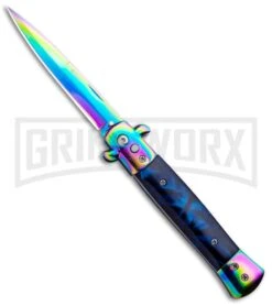 Milano 9" Stiletto Blue Spectrum Automatic Knife - Bayonet Spectrum