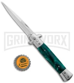 Milano 9" Stiletto Green Swirl Automatic Knife - Bayonet -Kershaw Sale Store Milano 9in Stiletto Green Swirl Auto Bayo GX 35313 jr bottlecap large