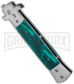 Milano 9" Stiletto Green Swirl Automatic Knife - Bayonet -Kershaw Sale Store Milano 9in Stiletto Green Swirl Auto Bayo GX 35313 jr spine large