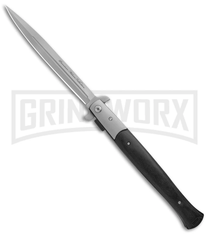 Milano Big Boy Stiletto Black Wood Spring Assisted Knife - Bead Blast 1 Milano Big Boy Stiletto Black Wood Spring Assisted Knife - Bead Blast