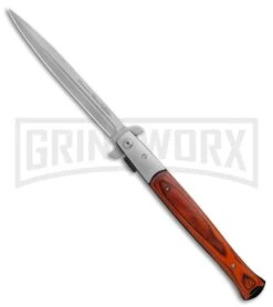 Milano Big Boy Stiletto Red Pakkawood Spring Assisted Knife - Bead Blast