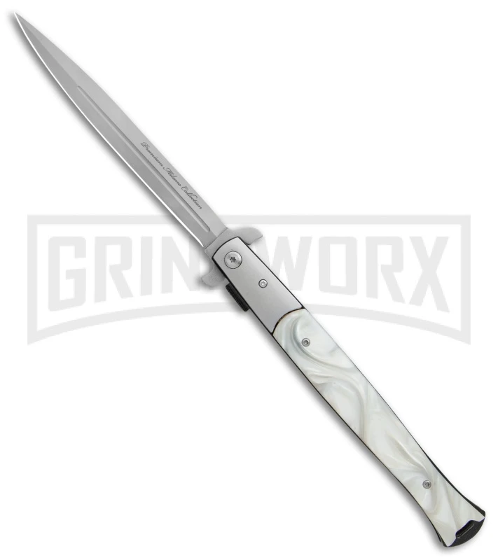 Milano Big Boy Stiletto White Pearlex Spring Assisted Knife - Bead Blast 1 Milano Big Boy Stiletto White Pearlex Spring Assisted Knife - Bead Blast