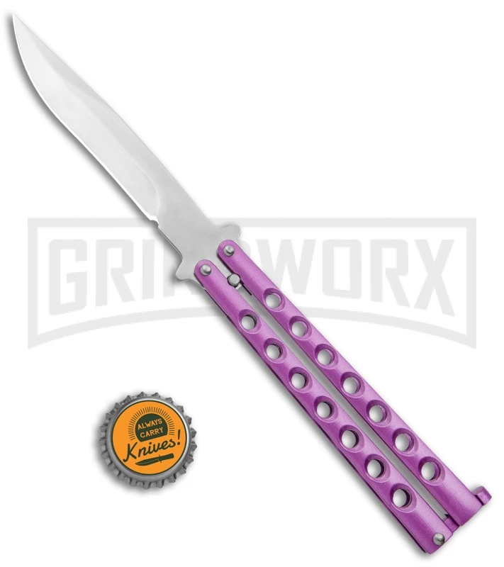 Light Purple Balisong Butterfly Knife - Satin Plain 4 Light Purple Balisong Butterfly Knife - Satin Plain - Image 4
