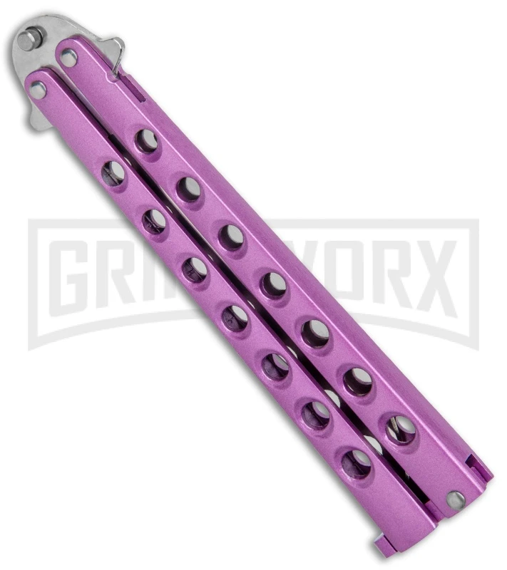 Light Purple Balisong Butterfly Knife - Satin Plain 2 Light Purple Balisong Butterfly Knife - Satin Plain - Image 2