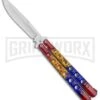Red/Yellow/Blue BalisongButterfly Knife(4.25" Satin) -Kershaw Sale Store Red Yellow Blue Balisong Butterfly Satin GX 37519 jr large