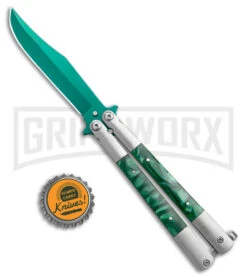 Regal Flipper Green Swirl Balisong Butterfly Knife - Green Plain -Kershaw Sale Store Regal Flipper Green Swirl Balisong Butterfly Green BHQ 177242 jr bottlecap large