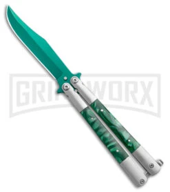Regal Flipper Green Swirl Balisong Butterfly Knife - Green Plain