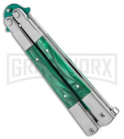 Regal Flipper Green Swirl Balisong Butterfly Knife - Green Plain -Kershaw Sale Store Regal Flipper Green Swirl Balisong Butterfly Green BHQ 177242 jr side large