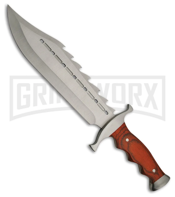 Rite Edge Bowie Gator Back Pakkawood Fixed Blade Knife - Satin Plain 1 Rite Edge Bowie Gator Back Pakkawood Fixed Blade Knife - Satin Plain