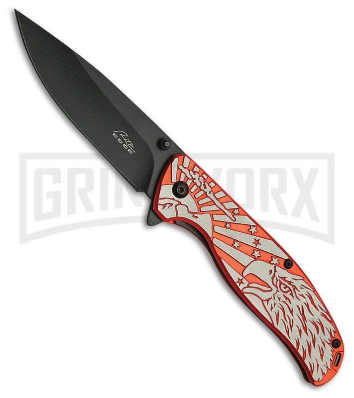 Rite Edge Eagle Pride Red Spring Assisted Knife - Black Plain 1 Rite Edge Eagle Pride Red Spring Assisted Knife - Black Plain
