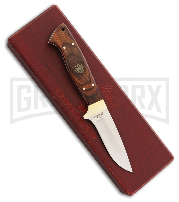 Rite Edge Landowner Brown Wood Fixed Blade Knife - Satin Plain 1 Rite Edge Landowner Brown Wood Fixed Blade Knife - Satin Plain