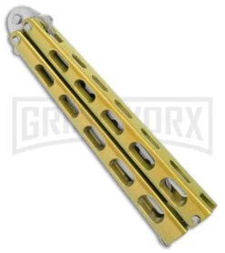 Ronin Gear Gold Balisong Trainer Butterfly Knife - Satin Plain -Kershaw Sale Store Ronin Gear Gold Balisong Butterfly Trainer Satin BHQ 177219 jr side large