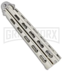 Ronin Gear Silver Balisong Trainer Butterfly Knife - Satin Plain -Kershaw Sale Store Ronin Gear Silver Balisong Trainer Butterfly Satin GX 37347 jr side large