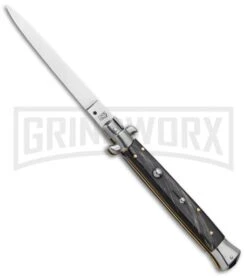 SKM 11" Dark Horn Automatic Stiletto Knife - Satin Plain