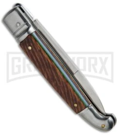 SKM 8" Fancy Lever Lock Stamina Wood Automatic Knife - Satin Bayonet 6 SKM 8" Fancy Lever Lock Stamina Wood Automatic Knife - Satin Bayonet -Kershaw Sale Store SKM 8in LL Stamina Laminated Wood Bayo BP 19451 jr side large