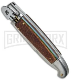 SKM 8" Fancy Lever Lock Stamina Wood Automatic Knife - Satin Bayonet 5 SKM 8" Fancy Lever Lock Stamina Wood Automatic Knife - Satin Bayonet -Kershaw Sale Store SKM 8in LL Stamina Laminated Wood Bayo BP 19451 jr spine large