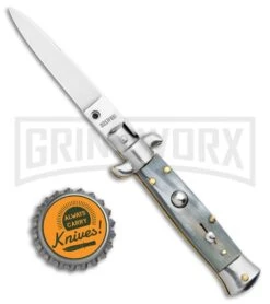SKM/AB 5.5" Italian Stiletto Dark Horn Automatic Knife - Swedge -Kershaw Sale Store SKM AB 5.5in Italian Stiletto Dark Horn Auto Swedge GX 31317 jr bottlecap large