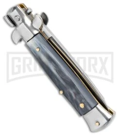 SKM/AB 5.5" Italian Stiletto Dark Horn Automatic Knife - Swedge -Kershaw Sale Store SKM AB 5.5in Italian Stiletto Dark Horn Auto Swedge GX 31317 jr side large