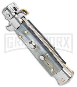 SKM/AB 5.5" Italian Stiletto Dark Horn Automatic Knife - Swedge -Kershaw Sale Store SKM AB 5.5in Italian Stiletto Dark Horn Auto Swedge GX 31317 jr spine large