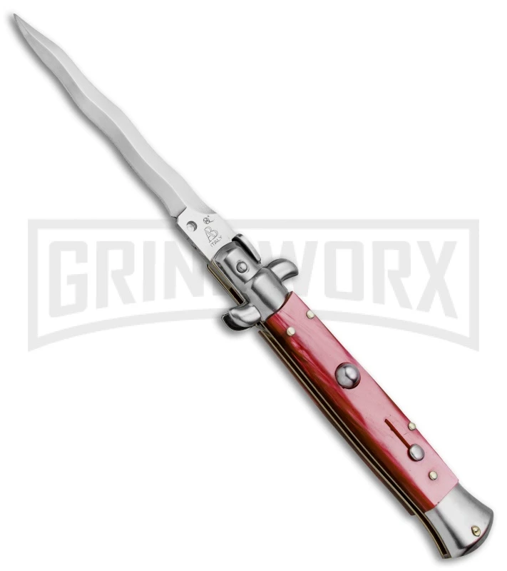 SKM/AB 9" Red Acrylic Automatic Stiletto Knife - Satin Kriss 1 SKM/AB 9" Red Acrylic Automatic Stiletto Knife - Satin Kriss