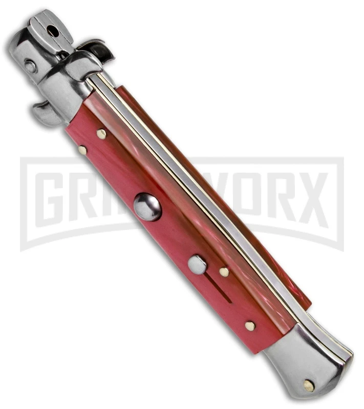 SKM/AB 9" Red Acrylic Automatic Stiletto Knife - Satin Kriss 2 SKM/AB 9" Red Acrylic Automatic Stiletto Knife - Satin Kriss - Image 2