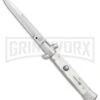 SKM 9" Italian Stiletto White Pearlex Automatic Knife - Satin Bayonet -Kershaw Sale Store SKM AB 9in Italian Stiletto Auto White Pearlex Satin Bayonet BHQ 51164 er large