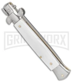 SKM 9" Italian Stiletto White Pearlex Automatic Knife - Satin Bayonet -Kershaw Sale Store SKM AB 9in Italian Stiletto Auto White Pearlex Satin Bayonet BHQ 51164 er side large