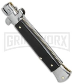 SKM AB 9" Italian Stiletto Black Acrylic Automatic Knife - Kris Satin Plain -Kershaw Sale Store SKM AB 9in Italian stiletto kriss buffalo horn satin BHQ 74903 er side large 1