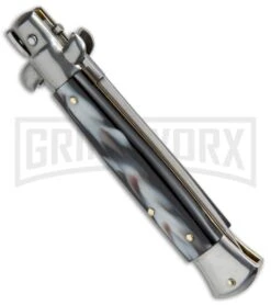 SKM AB 9" Italian Stiletto Sim Dark Horn Automatic Knife - Satin Dagger -Kershaw Sale Store SKM AB 9in Stiletto Sim Dark Horn Dagger BP 19118 jr side large