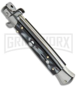 SKM AB 9" Italian Stiletto Sim Dark Horn Automatic Knife - Satin Dagger -Kershaw Sale Store SKM AB 9in Stiletto Sim Dark Horn Dagger BP 19118 jr spine large