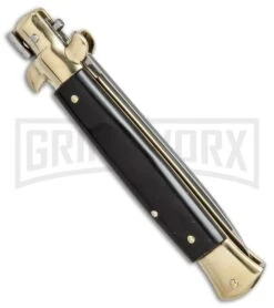 SKM 9" Italian Stiletto Dark Horn Brass Automatic Knife - Flat 5 SKM 9" Italian Stiletto Dark Horn Brass Automatic Knife - Flat -Kershaw Sale Store SKM AB 9in dark horn flat BP 18938 er side large