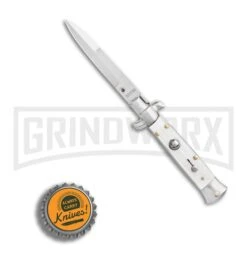 SKM 5.5" Italian Stiletto White Pearlex Automatic Knife - Bayonet -Kershaw Sale Store SKM AB Italian Stiletto White Pearlex Auto Bayo GX 31315 er bottlecap large