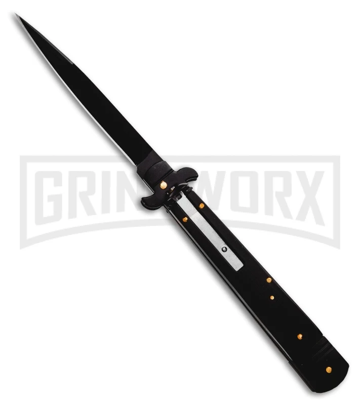 SKM 9.75" Slimline Black Wood Leverlock Automatic Knife - Black 1 SKM 9.75" Slimline Black Wood Leverlock Automatic Knife - Black