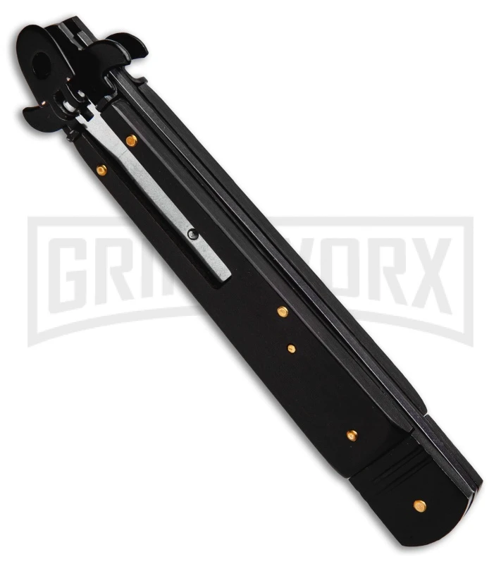 SKM 9.75" Slimline Black Wood Leverlock Automatic Knife - Black 2 SKM 9.75" Slimline Black Wood Leverlock Automatic Knife - Black - Image 2