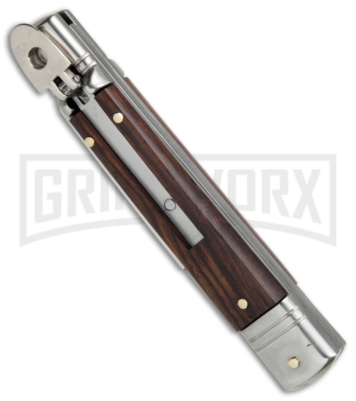 SKM 7.75" Slimline Cocobolo Leverlock Automatic Knife- Satin Swedge 3 SKM 7.75" Slimline Cocobolo Leverlock Automatic Knife- Satin Swedge - Image 3