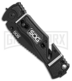 SOG Knives Trident Elite Spring Assisted Knife - Black Plain -Kershaw Sale Store SOG trident elite clip point black TF102 BHQ 21597 er spine large