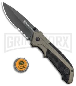 Smith And Wesson S.A. OD Green Spring Assisted Knife - Black Serrated -Kershaw Sale Store SW S.A. Thumb Stud Spring Assisted Knife OD Green Aluminum Black BHQ 93636 kp bottle cap large
