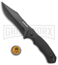 Schrade Steel Driver Black G-10 Clip Point Fixed Blade Knife - Black Plain -Kershaw Sale Store Schrade Black Mod DP Fixed AUS 8 G 10 Black BHQ 125129 jr bottlecap large