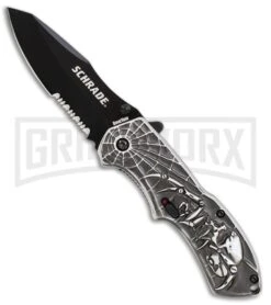 Schrade Spider Boneyard Series MAGIC Spring Assisted Knife - Black Serr