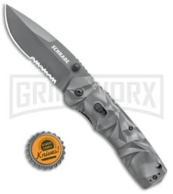 Schrade MAGIC Gray Dual Action Spring Assisted Knife - Gray Serr -Kershaw Sale Store Schrade MAGIC Dual Action SA Gray Gray Serr SCHA12S jr bottlecap 1 large